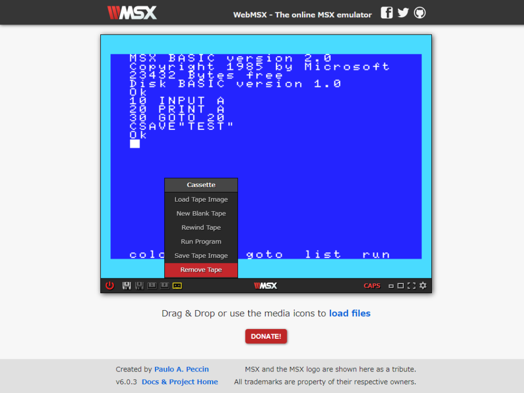 WEBMSX テープイメージの保存